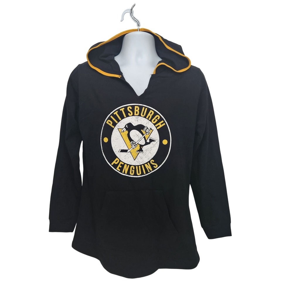 NWT Calhoun NHL Pittsburgh Penguins Hooded Tee Shirt Black Yellow Women's M